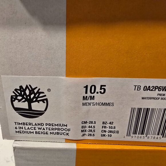 Men's Timberland Premium 6 Waterproof BOOTS Beige Nubuck TB0A2P6W Size 10.5 NEW - Picture 12 of 13